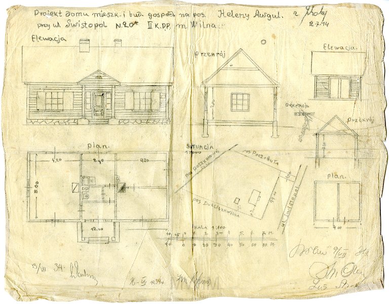 KKE 5784-2.jpg - Dok. Projekty domu mieszkalnego i budynku gospodarczego na posesji Heleny Awgul w Wilnie stworzony 12 VII 1914 r. potwierdzony pózniej: Wilno, 9 VII 1934 r.